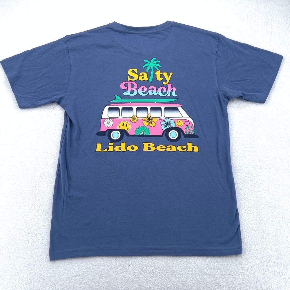 Alvin's Island Lido Beach Mens‎ Graphic T-Shirt Small Blue Salty Retro Surf Van